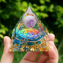 Load image into Gallery viewer, Handmade Amethyst Crystal Sphere Orgone Pyramid Copper Blue Quartz EMF Protection Energy Orgonite - foxberryparkproducts