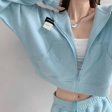 Load image into Gallery viewer, Short Long Sleeve Waffle Loose Hooded Sweatshirt - foxberryparkproducts