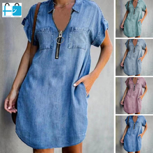 Load image into Gallery viewer, Denim Dress With Zip Closure