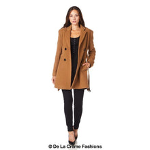 Load image into Gallery viewer, De La Creme - Womens Camel Textured Short Belted Coat - foxberryparkproducts