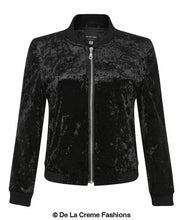 Load image into Gallery viewer, De La Creme - Womens Velvet Zip-Thru Varsity Bomber Jacket - foxberryparkproducts
