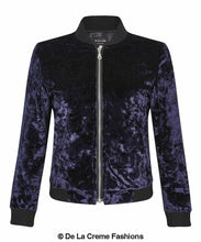 Load image into Gallery viewer, De La Creme - Womens Velvet Zip-Thru Varsity Bomber Jacket - foxberryparkproducts
