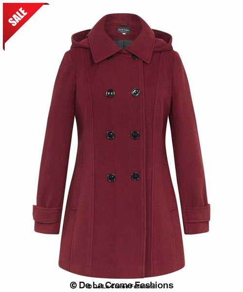 Womens Wool Feel Double Breasted Hooded Coat - foxberryparkproducts