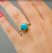 Load image into Gallery viewer, Simple Square Turquoise 18k Gold Plated Ring