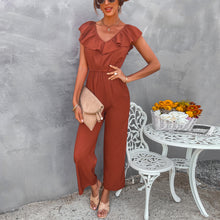 Load image into Gallery viewer, European And American Women's Solid Color Open Back Jumpsuit Summer Off Shoulder Casual Sundress Women Beachwear Jumpsuit Ruffle High Waist Jumpsuits Female Overalls Body Mujer - foxberrypark