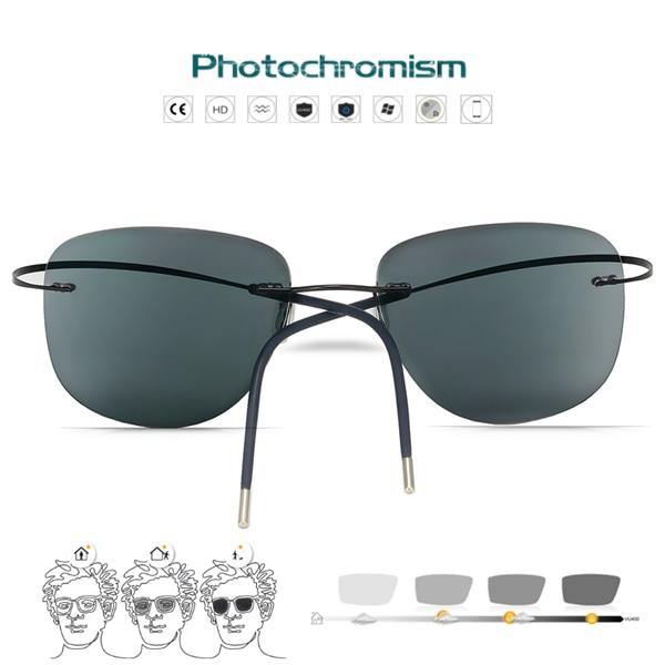 Titanium Transition Aviation Sunglasses Photochromic Rimless Eyeglasses Men - foxberryparkproducts