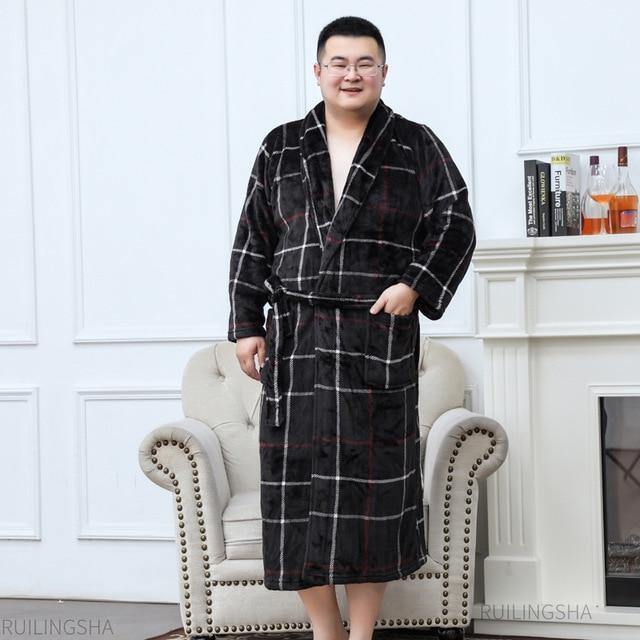 Men Plus Size Warm Flannel Bathrobe 40-130 KG Men Winter Coral Fleece - foxberryparkproducts