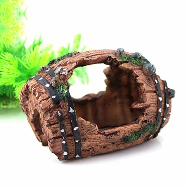 Resin Aquarium Fish Tank Ornaments Artificial Barrel Cave - foxberryparkproducts