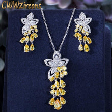 Load image into Gallery viewer, Necklace CWWZircons New Arrival Cubic Zirconia Tassel Drop Flower  ID A112 - 1118 - foxberryparkproducts