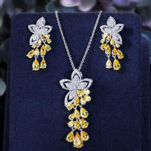 Load image into Gallery viewer, Necklace CWWZircons New Arrival Cubic Zirconia Tassel Drop Flower  ID A112 - 1118 - foxberryparkproducts