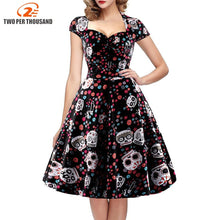 Load image into Gallery viewer, Wonderful Halloween Skull Print Gothic Dress - foxberryparkproducts