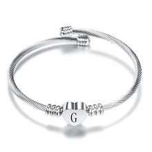 Load image into Gallery viewer, Fashion Heart Charm Bangle With Initial Alphabet Letter Engrave High Quality Women Jewelry Cuff Bangles Wholesale For Party Gift - foxberryparkproducts