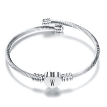 Load image into Gallery viewer, Fashion Heart Charm Bangle With Initial Alphabet Letter Engrave High Quality Women Jewelry Cuff Bangles Wholesale For Party Gift - foxberryparkproducts
