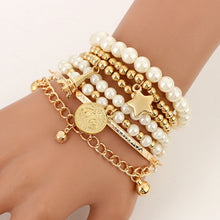 Load image into Gallery viewer, Bracelet Sets  Tacoma 6pcs/set Gold Color Beads Pearl Star Multilayer   ID A114 - 1111 - foxberryparkproducts