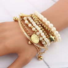 Load image into Gallery viewer, Bracelet Sets  Tacoma 6pcs/set Gold Color Beads Pearl Star Multilayer   ID A114 - 1111 - foxberryparkproducts
