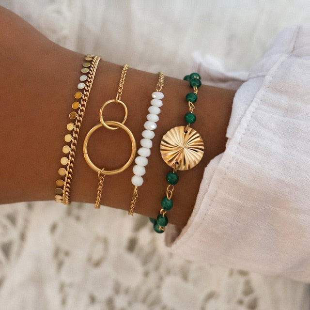 31 Styles Boho Mixed Leaves Letter Map Geometric Crystal Infinity Pentagram Shell Multi-layer Chain Bracelet Women Wholesale - foxberryparkproducts