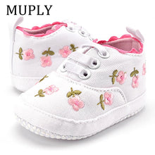 Load image into Gallery viewer, Baby Girl Shoes White Lace Floral Embroidered Soft Shoes - foxberryparkproducts