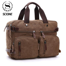 Load image into Gallery viewer, Scione Men Canvas Leather Briefcase  Laptop Pocket - foxberryparkproducts