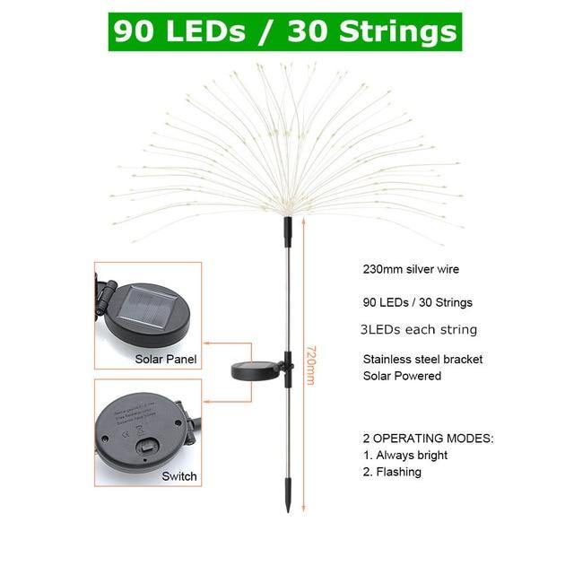 1pcs Outdoor LED Solar Fireworks 90/150 LEDs Flash String Light - foxberryparkproducts