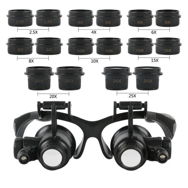 Headband LED Light Eyes Glasses Magnifier 2.5X 4X 6X 8X 10X 15X 20X 25X Optical Lens Glass Loupe For Watchmaker Jewelry Repair - foxberryparkproducts