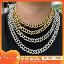 Load image into Gallery viewer, Hip Hop Iced Out Paved Rhinestones 1Set 13MM Miami Curb Cuban Chain - foxberryparkproducts