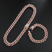 Load image into Gallery viewer, Hip Hop Iced Out Paved Rhinestones 1Set 13MM Miami Curb Cuban Chain - foxberryparkproducts