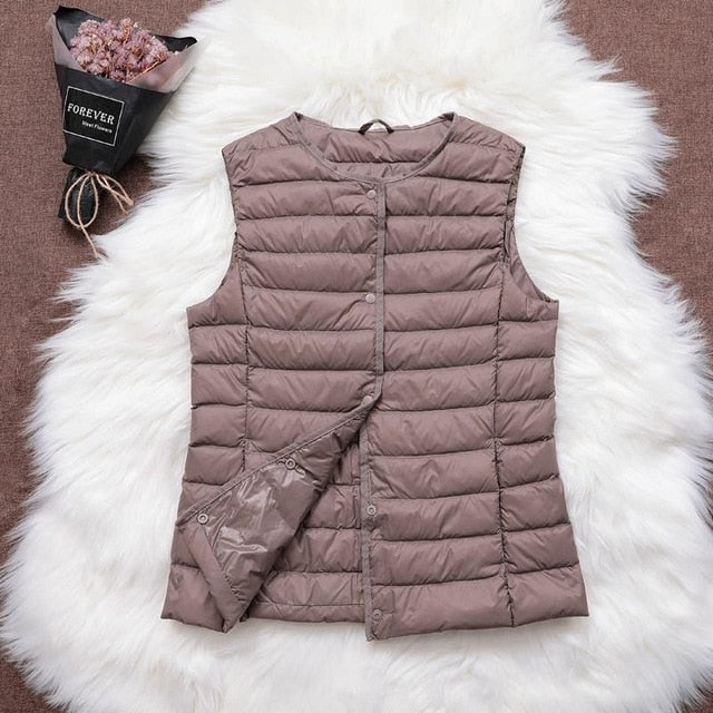 Fitaylor 90% Ultra Light White Duck Down Women Vest Thin Coat - foxberryparkproducts