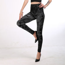 Load image into Gallery viewer, INITIALDREAM 2020 Imitation Cowboy Printed Leggings Women High Waist Slim Elastic Pencil Pants Plus Size 3XL Sexy Jeans Leggings - foxberryparkproducts