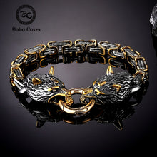 Load image into Gallery viewer, Nordic Vikings Celtic Wolf Head Bracelets Mens Stainless Steel Oding Wolf Bangles Amulet Never Fade - foxberryparkproducts