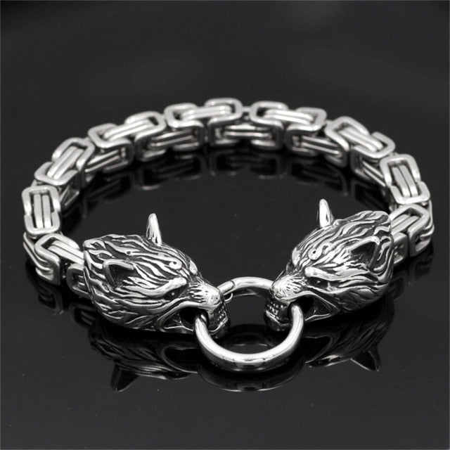 Nordic Vikings Celtic Wolf Head Bracelets Mens Stainless Steel Oding Wolf Bangles Amulet Never Fade - foxberryparkproducts