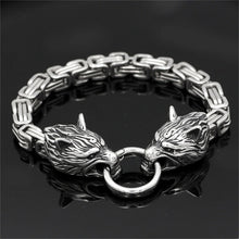 Load image into Gallery viewer, Nordic Vikings Celtic Wolf Head Bracelets Mens Stainless Steel Oding Wolf Bangles Amulet Never Fade - foxberryparkproducts