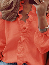Load image into Gallery viewer, Full Size Ruffled V-Neck Long Sleeve Blouse
