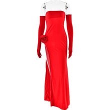 Load image into Gallery viewer, Women&#39;s dress, sexy and fashionable, strapless with floral inlay, sleeveless slit, backless long skirt
