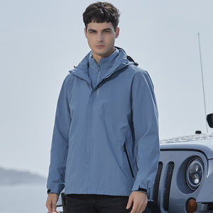 Men's Windproof And Waterproof Single Two-Piece Stand Collar Hooded Autumn And Winter Coat Printed LOGO