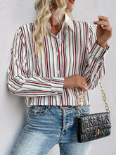 Load image into Gallery viewer, Perfee Contrast Striped Collared Neck Long Sleeve Shirt
