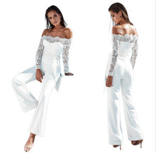 Load image into Gallery viewer, Lace patchwork one neckline butterfly jumpsuit with large flared pants
