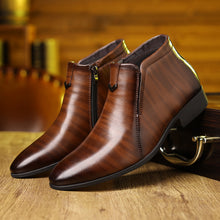 Load image into Gallery viewer, Men&#39;s Pointed Side Zipper Leather Ankle Boots
