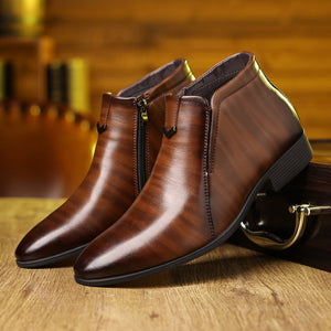 Men's Pointed Side Zipper Leather Ankle Boots