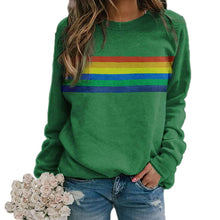 Load image into Gallery viewer, Colorful striped printed round neck pullover long sleeved sweatshirt
