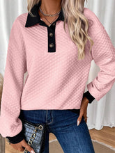Load image into Gallery viewer, Texture Quarter Button Long Sleeve Sweatshirt
