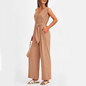 New V-neck Sleeveless Long Jumpsuit