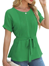 Load image into Gallery viewer, Casual Shirt Ruffled Pleated Round Neck Short Sleeve Top
