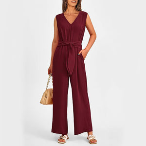 New V-neck Sleeveless Long Jumpsuit