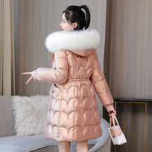 Load image into Gallery viewer, Glossy Women&#39;s Mid-length Thickened Warm Slim-fit Figure Flattering Fur Collar Cotton Clothes
