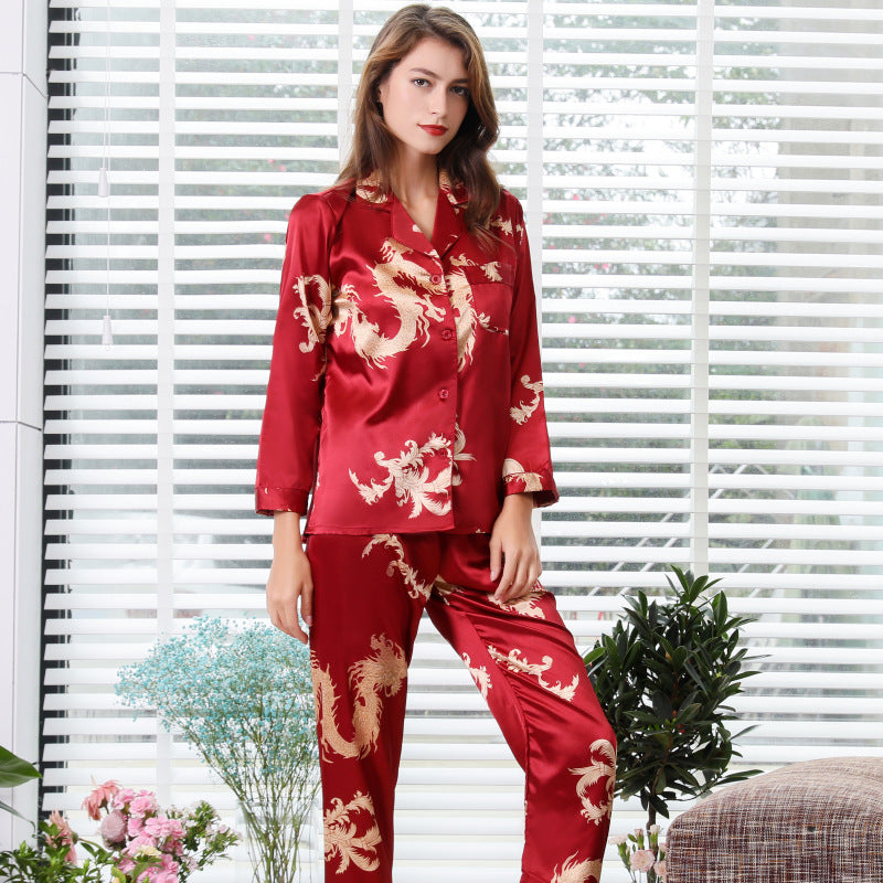 Simulated silk couple sleepwear