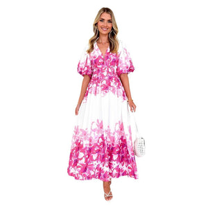 Strap print fairy style medium long style dress with a large swingmen