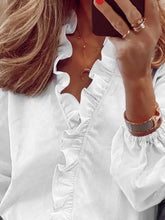 Load image into Gallery viewer, Full Size Ruffled V-Neck Long Sleeve Blouse
