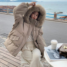 Load image into Gallery viewer, Women&#39;s Hooded Solid Color Casual Big Fur Collar Cotton Jacket
