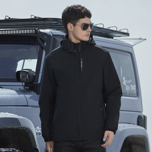 Men's Windproof And Waterproof Single Two-Piece Stand Collar Hooded Autumn And Winter Coat Printed LOGO