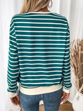 Load image into Gallery viewer, Striped Contrast Round Neck Long Sleeve Sweatshirt
